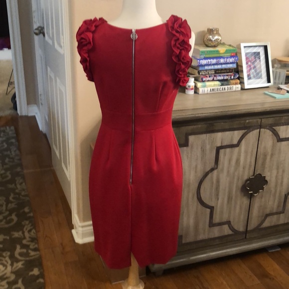 Red dress by Antonio Malani with ruffle sleeves. - Picture 3 of 3